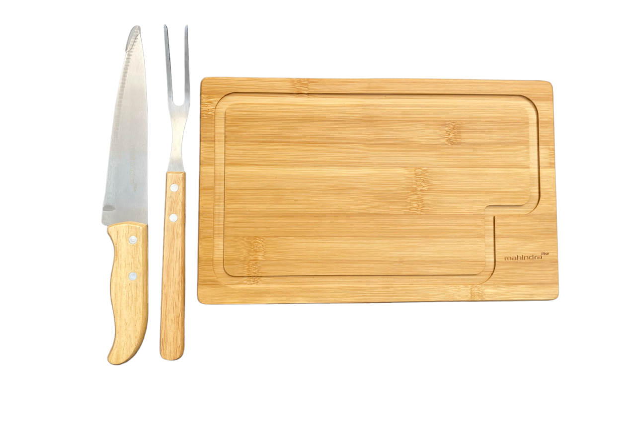 Kit Para Churrasco Em Bambu / Inox Dallas Com Faca 7 RBSM 19063